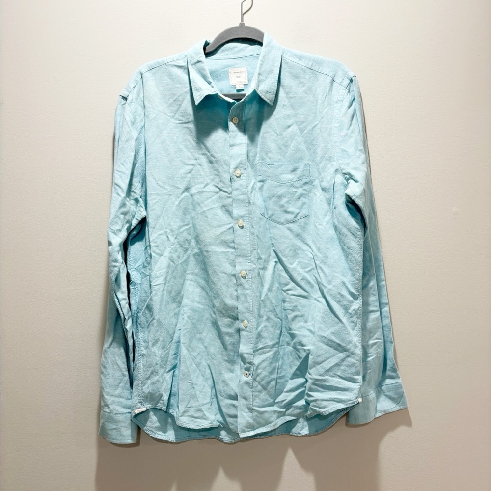 GAP Men's Aqua Button Down Shirt Linen Blend Business Casual Lightweight Size L